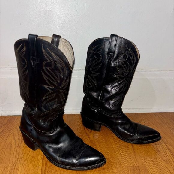 1990s Lucchese 4710 Black Cowboy Boots 11.5 D Mens - Picture 3 of 10